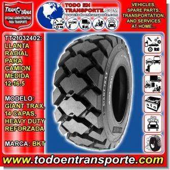 Read full article RADIAL TIRE FOR VEHICLE TRUCK BRAND BKT SIZE 12-16.5: MODEL GIANT TRAX, 14 PLY, HEAVY DUTY REINFORCED Read full article RADIAL TIRE FOR VEHICLE TRUCK BRAND BKT SIZE 12-16.5: MODEL GIANT TRAX, 14 PLY, HEAVY DUTY REINFORCED