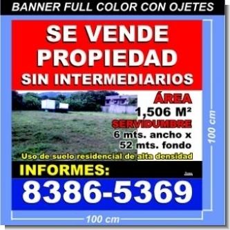 Lee el articulo completo BANNER FULL COLOR (100X100CMS.) CON RUEDO Y OJETES